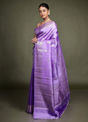 Purple Handloom Dupion Pure Silk Saree With Blouse Piece