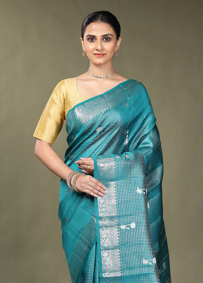 Green Handloom Dupion Pure Silk Saree With Blouse Piece