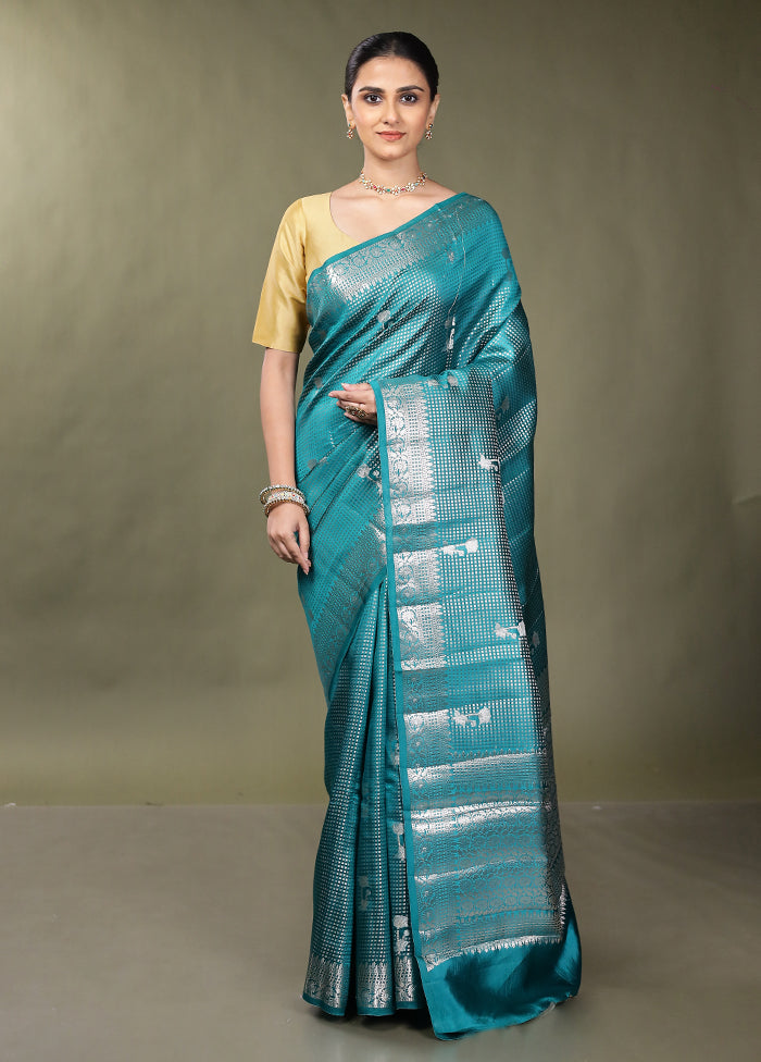 Green Handloom Dupion Pure Silk Saree With Blouse Piece