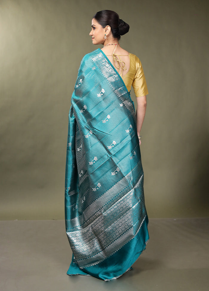 Green Handloom Dupion Pure Silk Saree With Blouse Piece