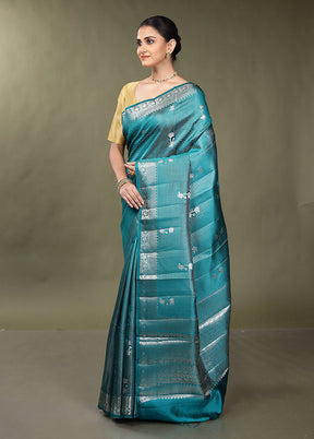 Green Handloom Dupion Pure Silk Saree With Blouse Piece