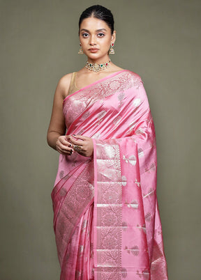 Pink Handloom Dupion Pure Silk Saree With Blouse Piece