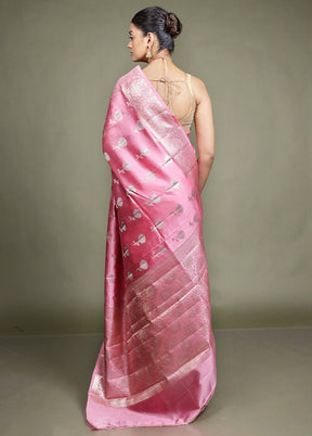 Pink Handloom Dupion Pure Silk Saree With Blouse Piece