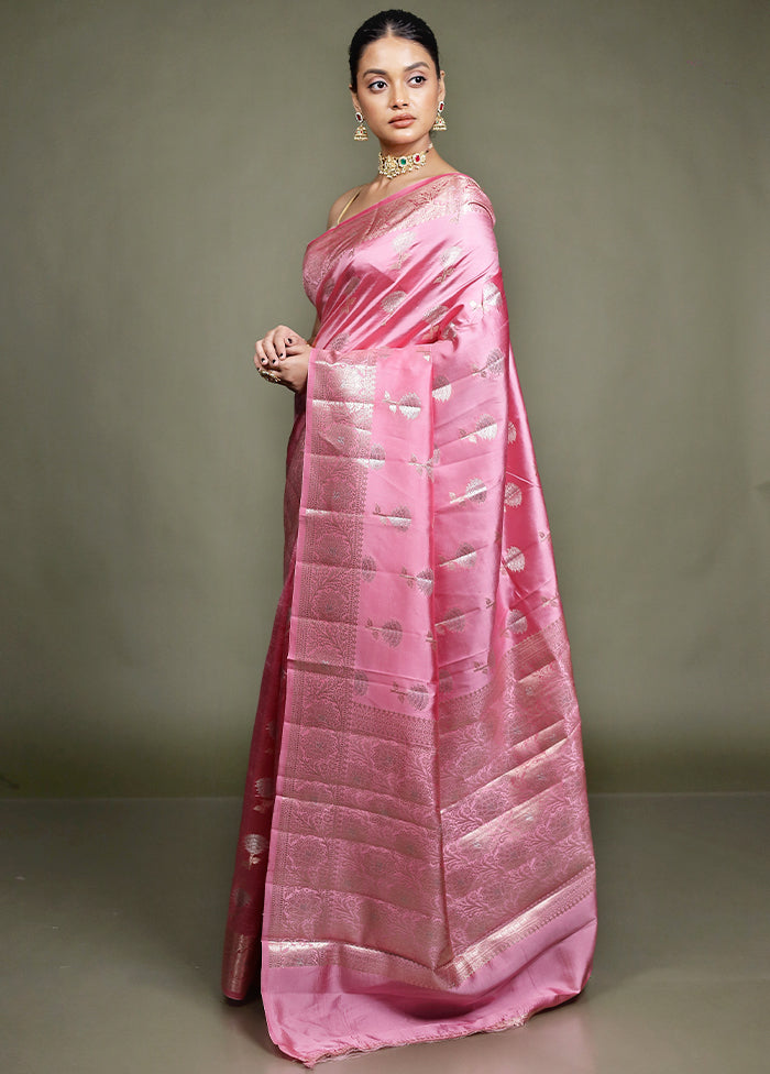 Pink Handloom Dupion Pure Silk Saree With Blouse Piece