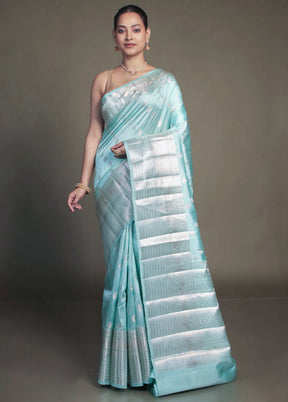 Green Handloom Dupion Pure Silk Saree With Blouse Piece