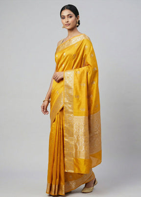 Yellow Handloom Dupion Pure Silk Saree With Blouse Piece