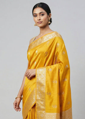 Yellow Handloom Dupion Pure Silk Saree With Blouse Piece