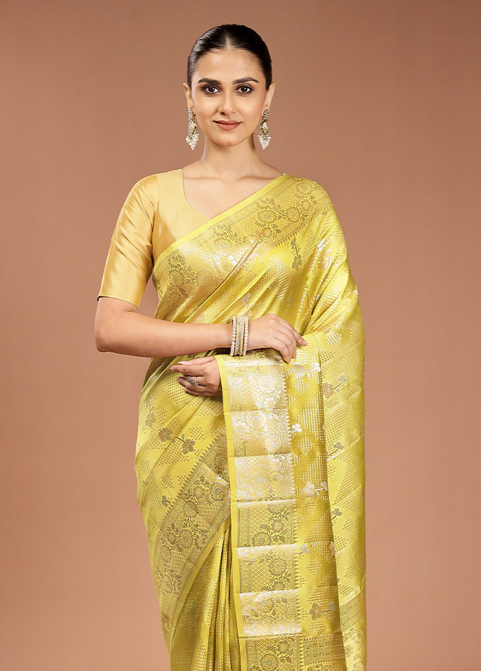 Yellow Handloom Dupion Pure Silk Saree With Blouse Piece
