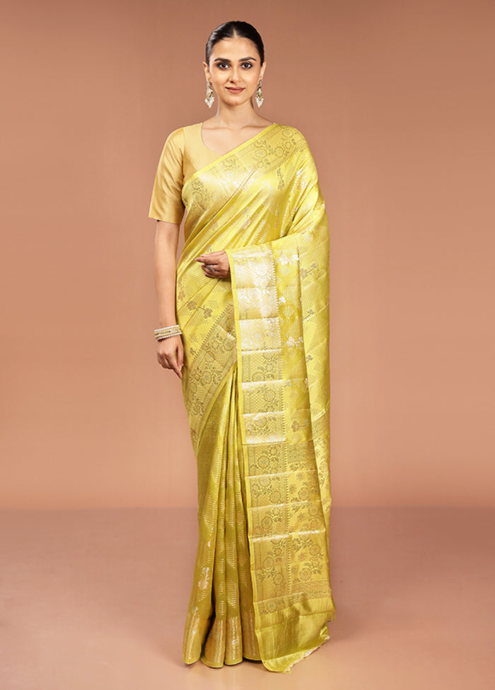 Yellow Handloom Dupion Pure Silk Saree With Blouse Piece