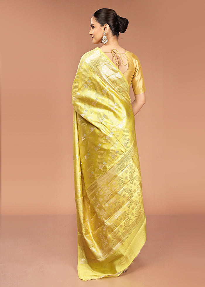 Yellow Handloom Dupion Pure Silk Saree With Blouse Piece