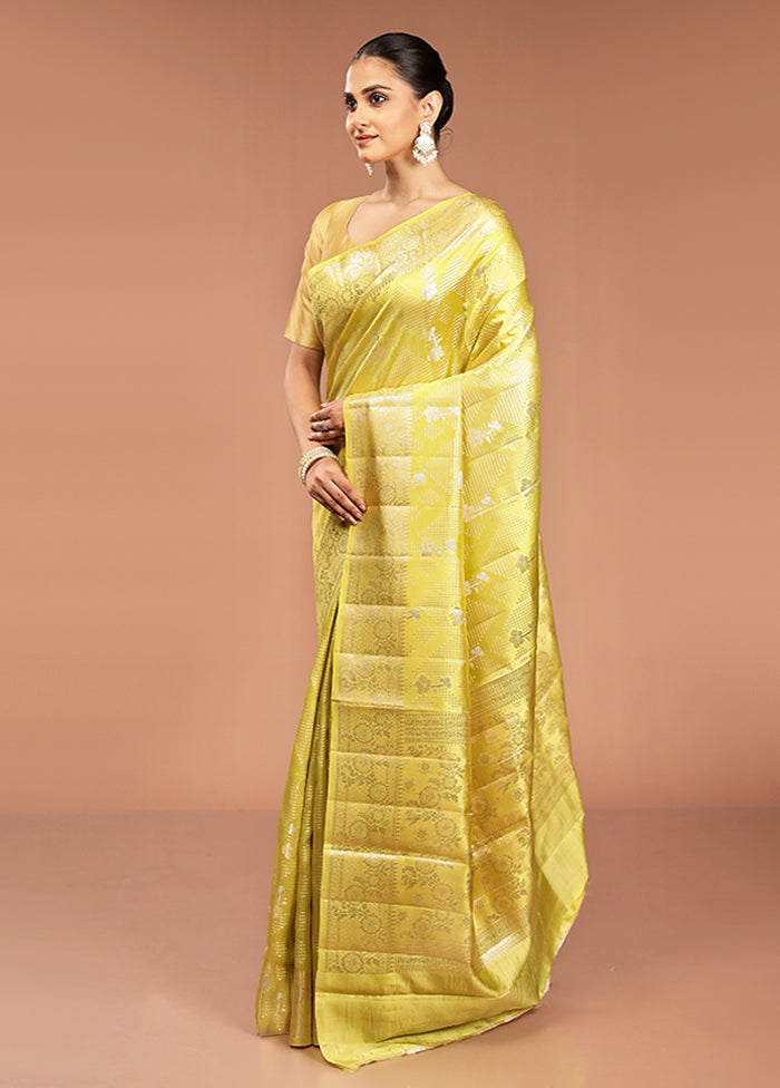 Yellow Handloom Dupion Pure Silk Saree With Blouse Piece