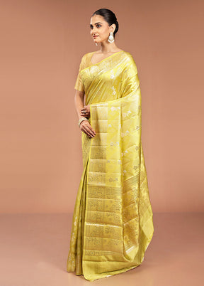 Yellow Handloom Dupion Pure Silk Saree With Blouse Piece