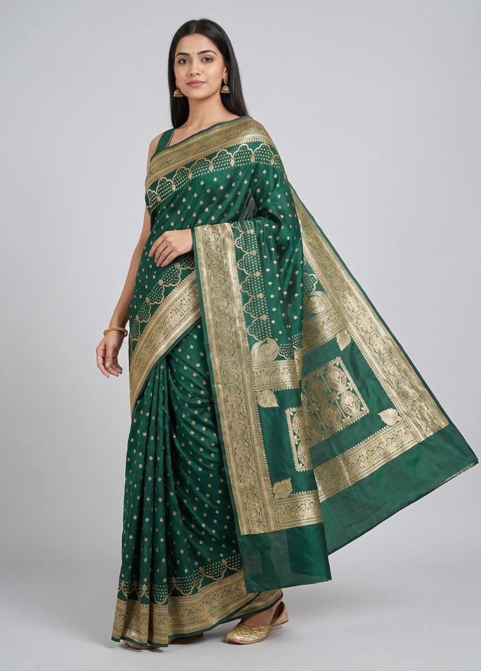 Green Banarasi Silk Saree With Blouse Piece