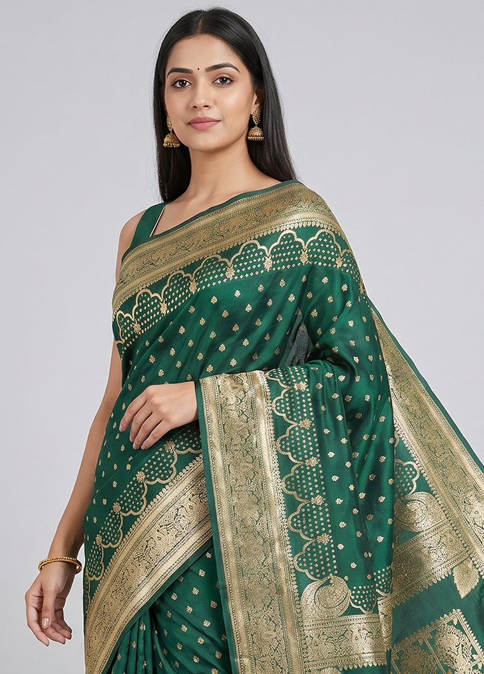 Green Banarasi Silk Saree With Blouse Piece