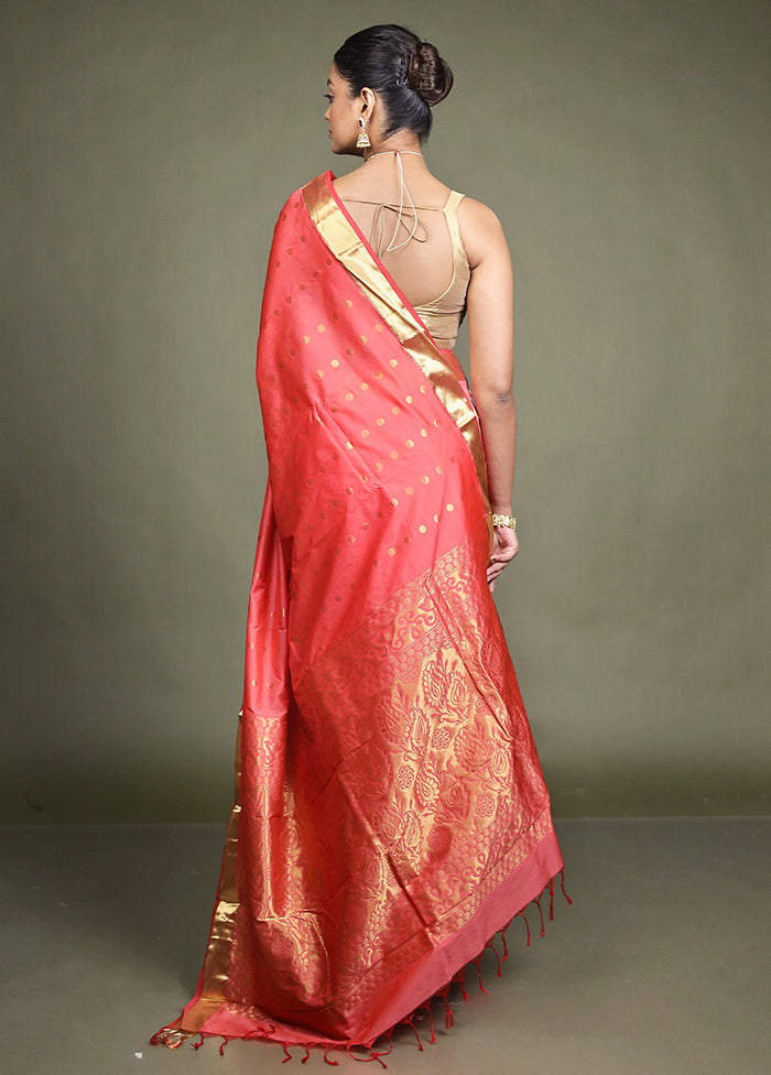 Pink Kanjivaram Silk Saree With Blouse Piece