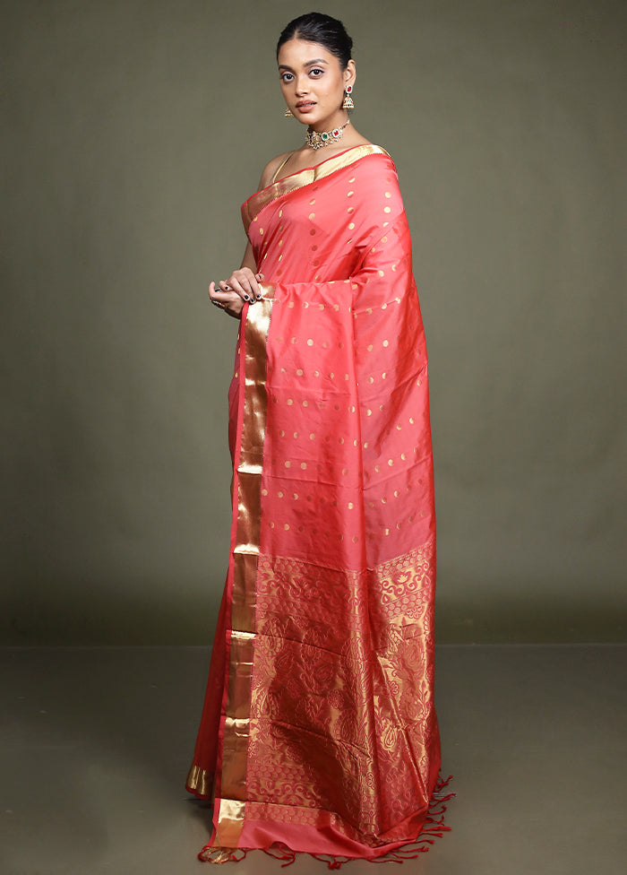 Pink Kanjivaram Silk Saree With Blouse Piece