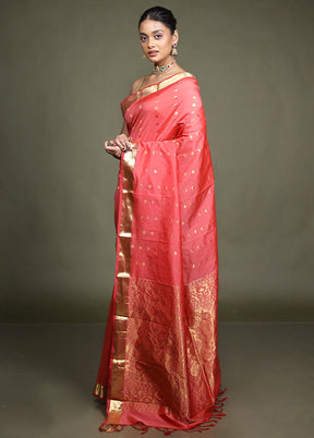 Pink Kanjivaram Silk Saree With Blouse Piece