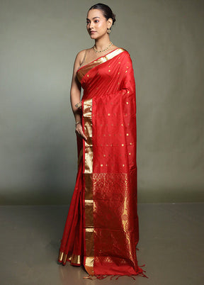Red Kanjivaram Silk Saree With Blouse Piece