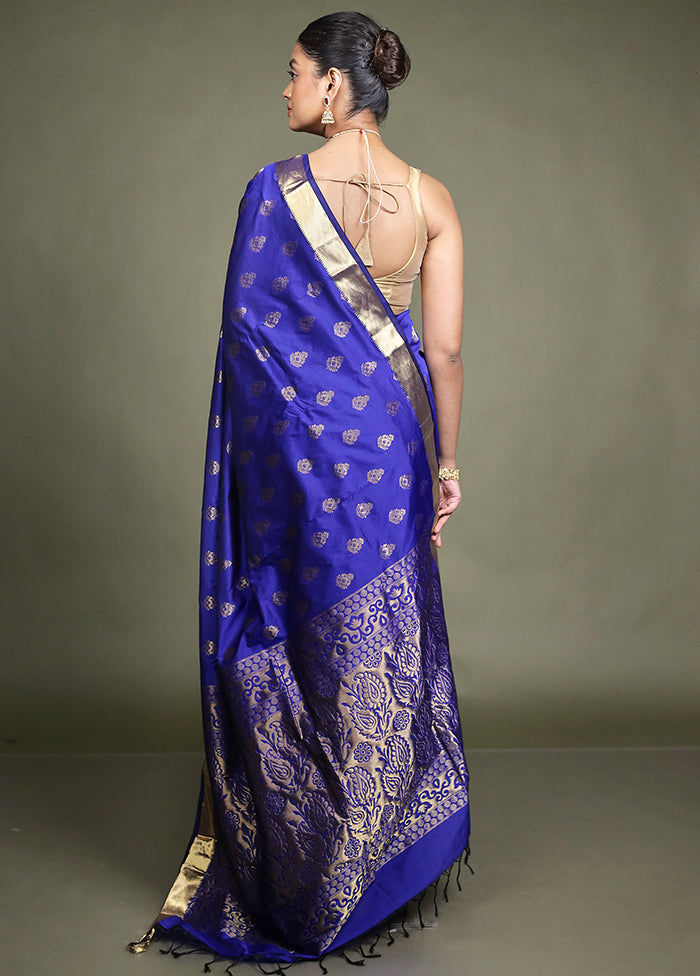 Blue Kanjivaram Silk Saree With Blouse Piece