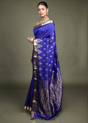 Blue Kanjivaram Silk Saree With Blouse Piece