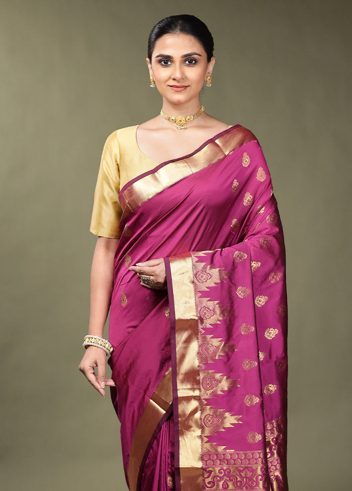 Pink Kanjivaram Silk Saree With Blouse Piece