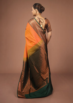 Rust Kanjivaram Silk Saree With Blouse Piece