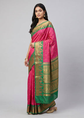 Pink Kanjivaram Silk Saree With Blouse Piece