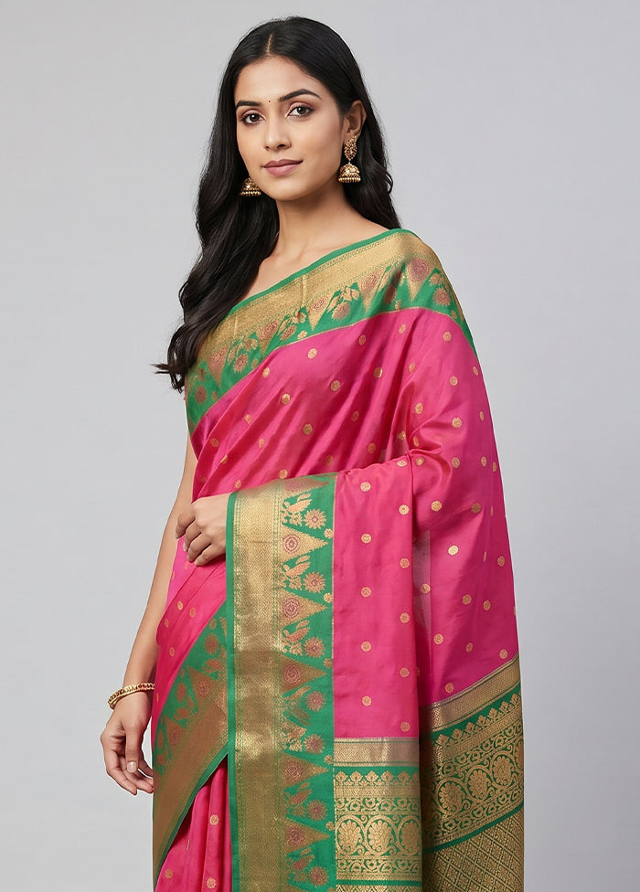 Pink Kanjivaram Silk Saree With Blouse Piece