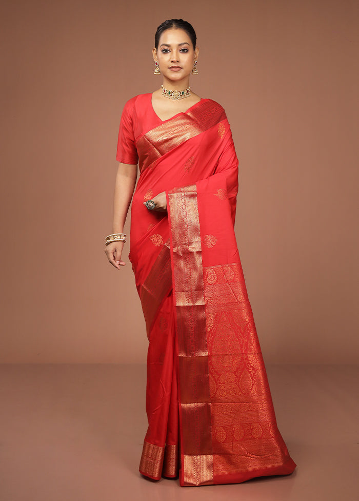 Red Kanjivaram Silk Saree With Blouse Piece