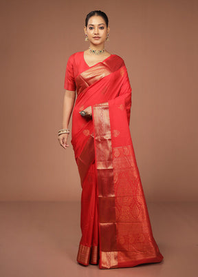 Red Kanjivaram Silk Saree With Blouse Piece