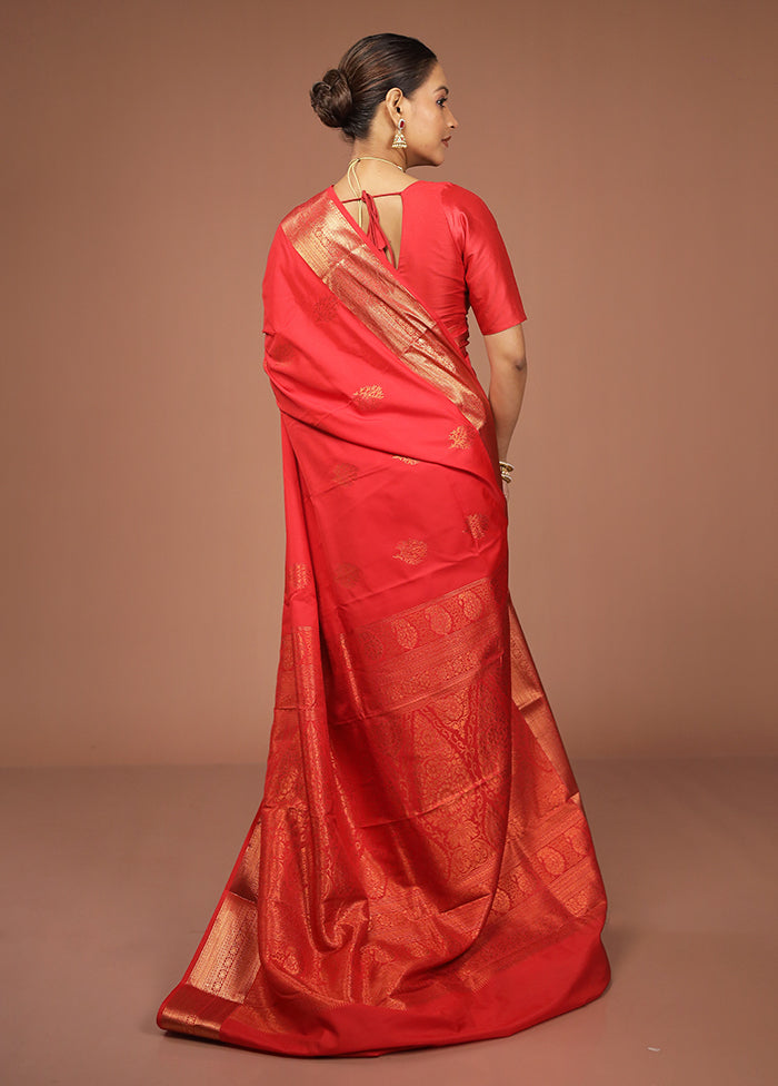 Red Kanjivaram Silk Saree With Blouse Piece