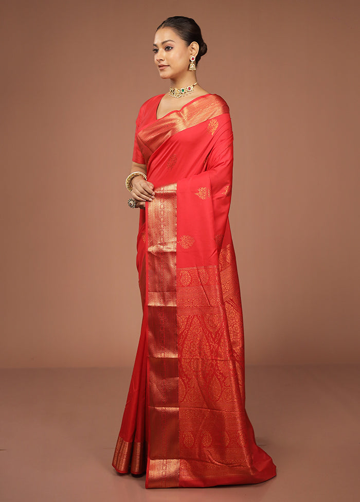 Red Kanjivaram Silk Saree With Blouse Piece