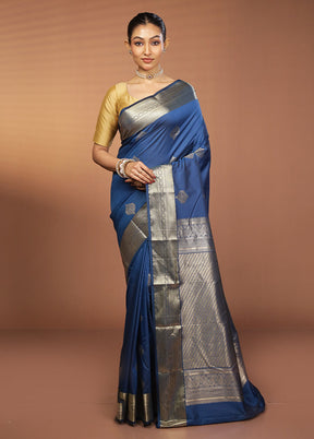 Blue Kanjivaram Silk Saree With Blouse Piece