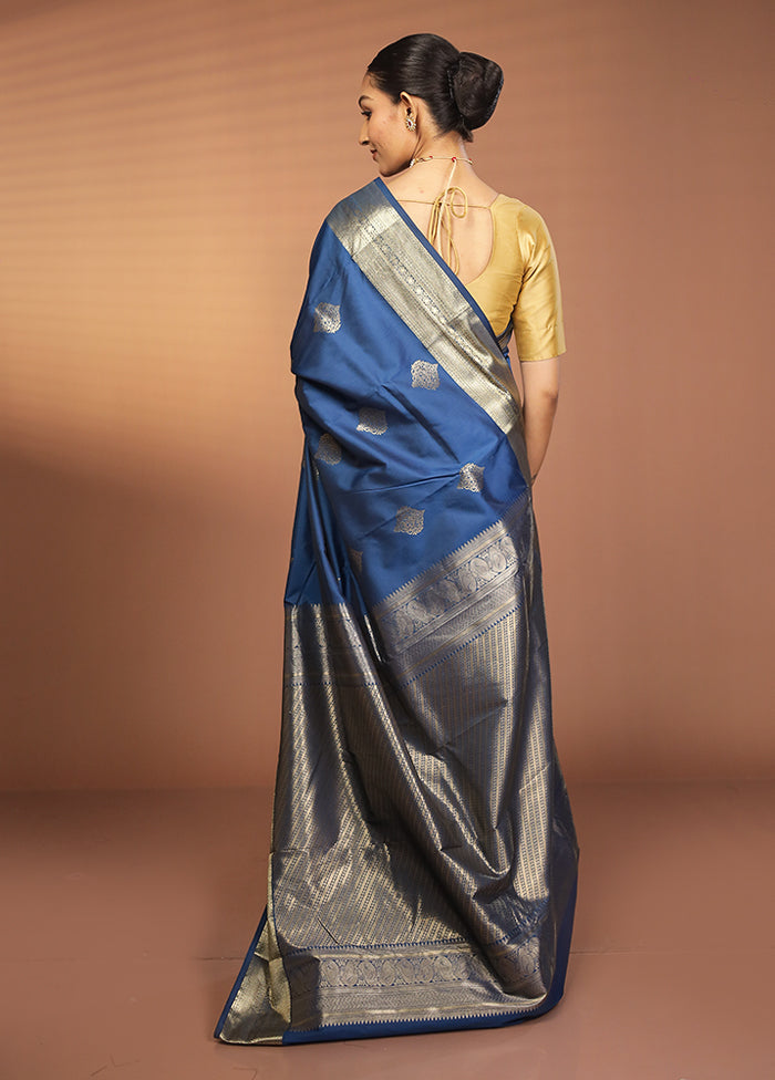 Blue Kanjivaram Silk Saree With Blouse Piece