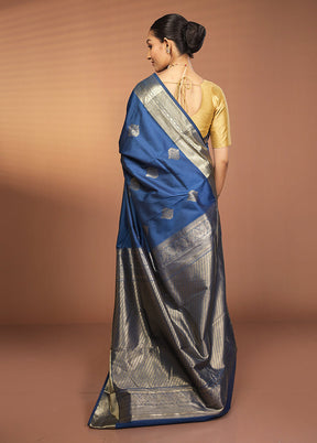Blue Kanjivaram Silk Saree With Blouse Piece