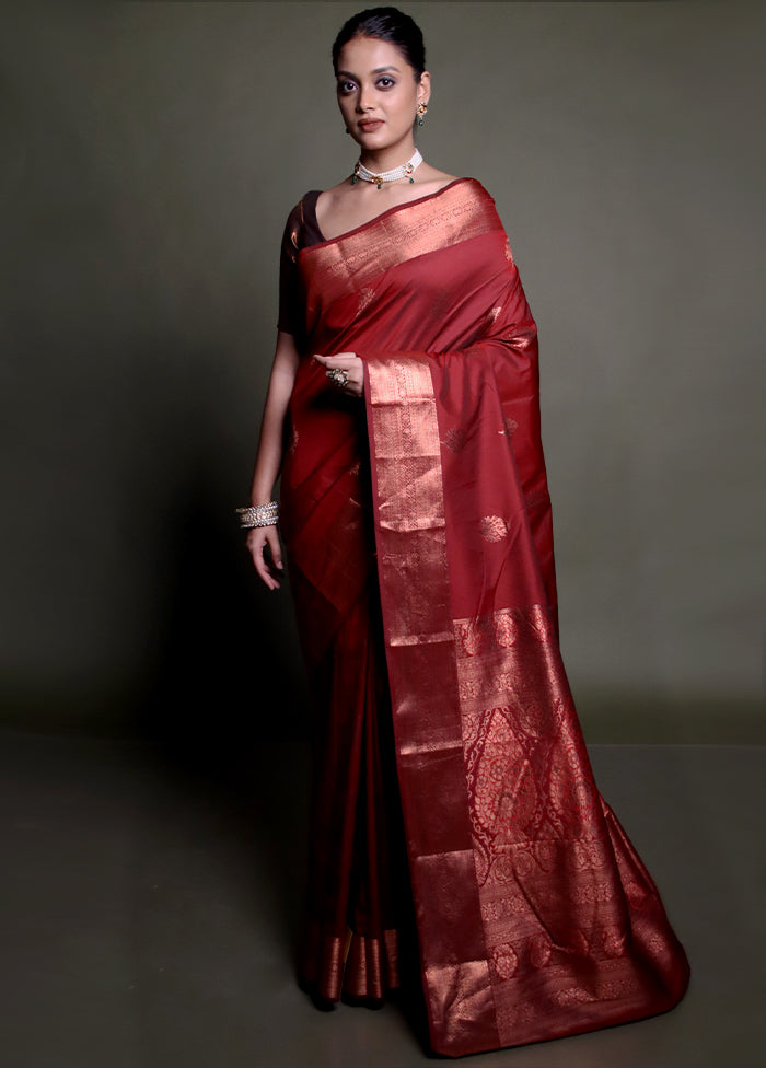 Maroon Kanjivaram Silk Saree With Blouse Piece