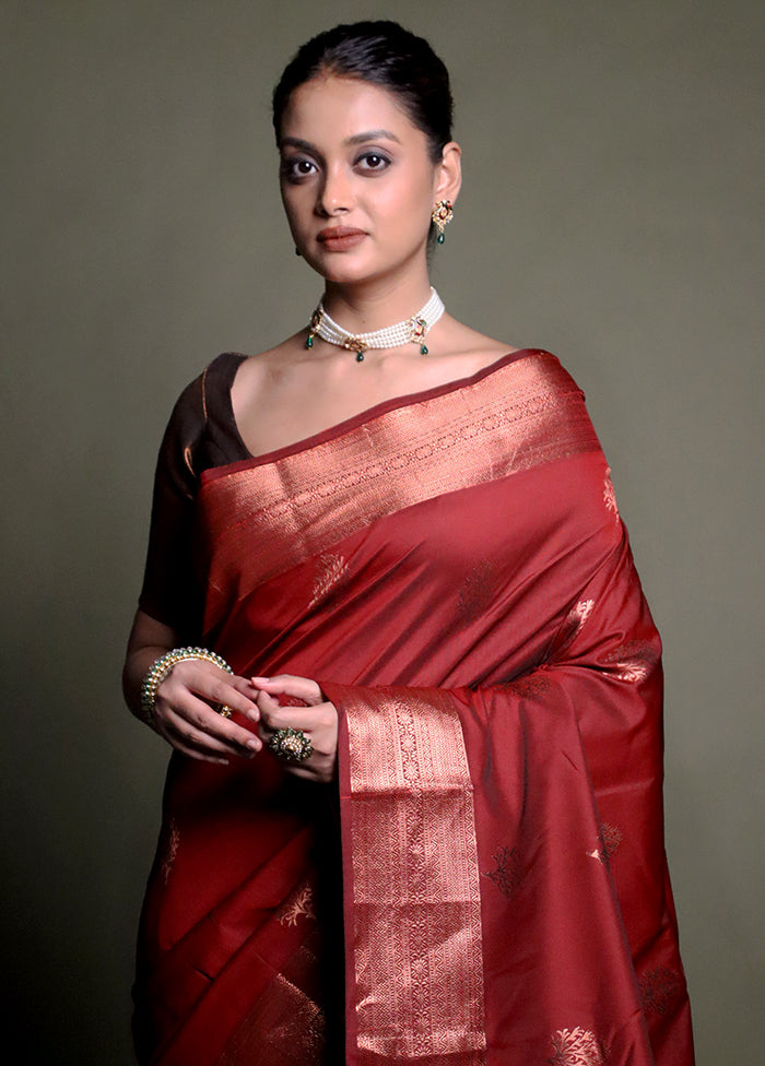 Maroon Kanjivaram Silk Saree With Blouse Piece
