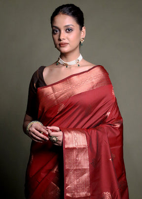 Maroon Kanjivaram Silk Saree With Blouse Piece