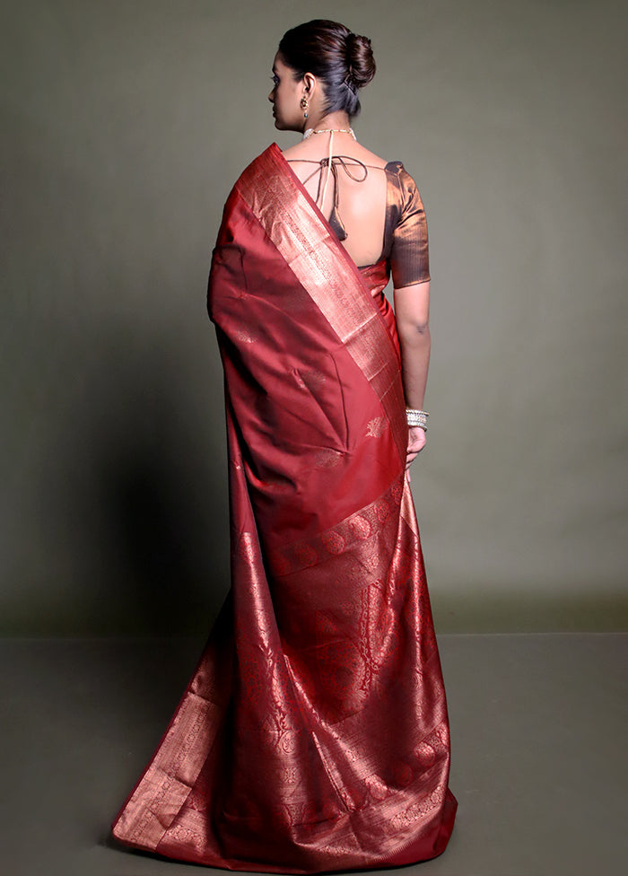 Maroon Kanjivaram Silk Saree With Blouse Piece