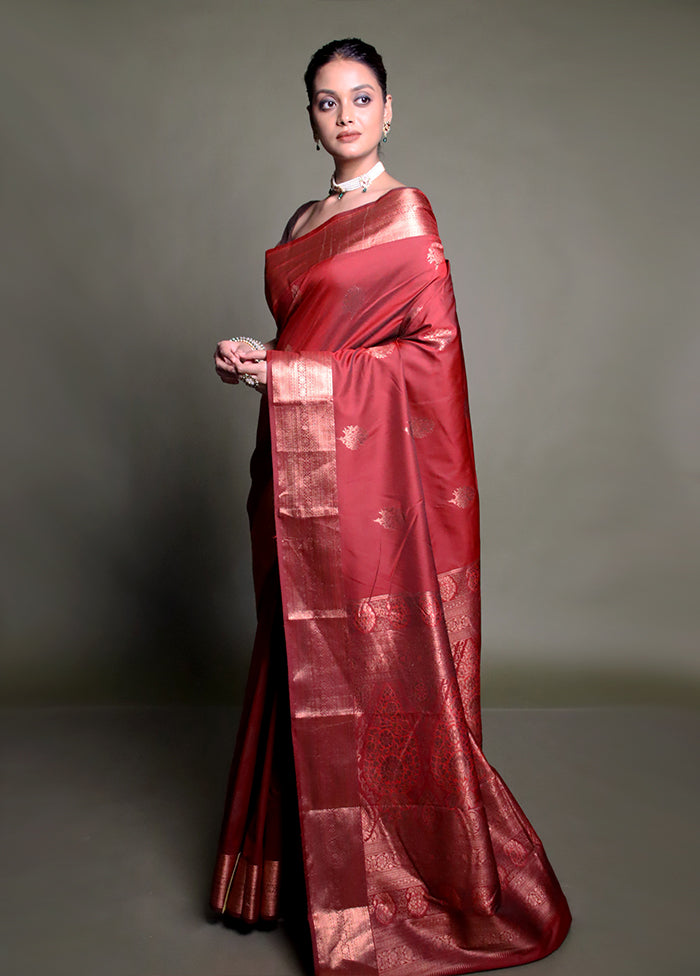 Maroon Kanjivaram Silk Saree With Blouse Piece