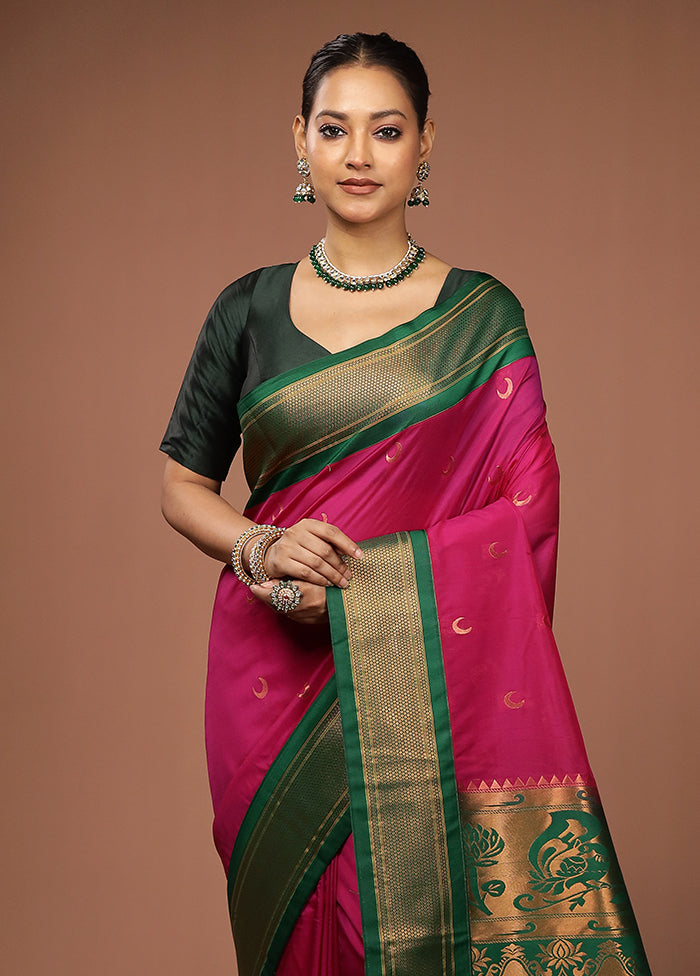 Pink Kanjivaram Silk Saree With Blouse Piece