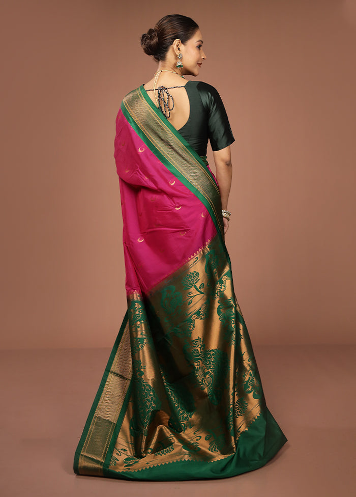 Pink Kanjivaram Silk Saree With Blouse Piece