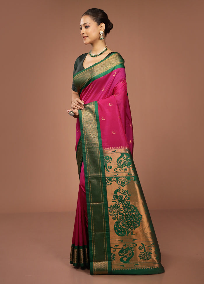 Pink Kanjivaram Silk Saree With Blouse Piece