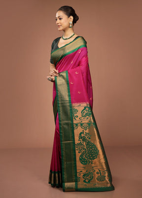 Pink Kanjivaram Silk Saree With Blouse Piece