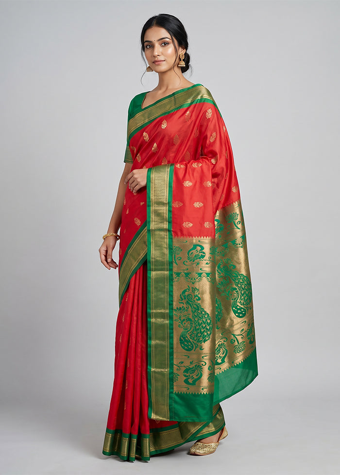 Red Kanjivaram Silk Saree With Blouse Piece