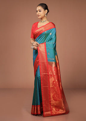 Green Kanjivaram Silk Saree With Blouse Piece