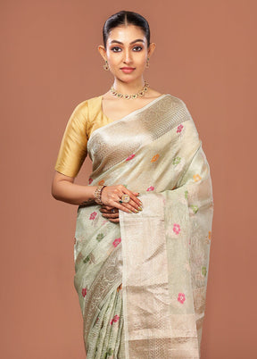 Green Tissue Silk Saree With Blouse Piece