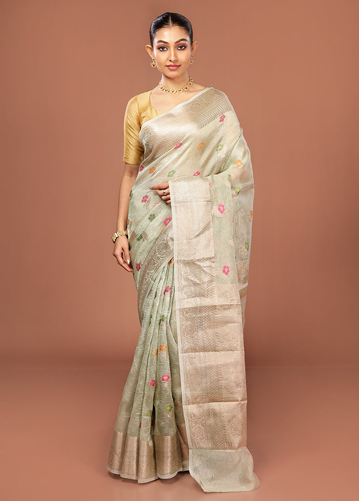 Green Tissue Silk Saree With Blouse Piece
