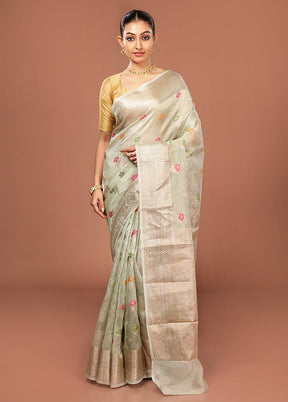 Green Tissue Silk Saree With Blouse Piece