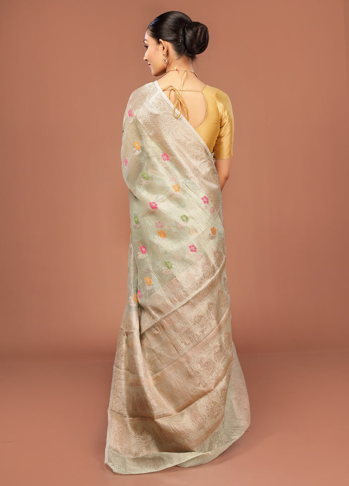 Green Tissue Silk Saree With Blouse Piece